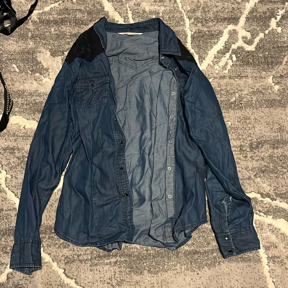 Denim long Sleeve with Black Lace Detail - L
